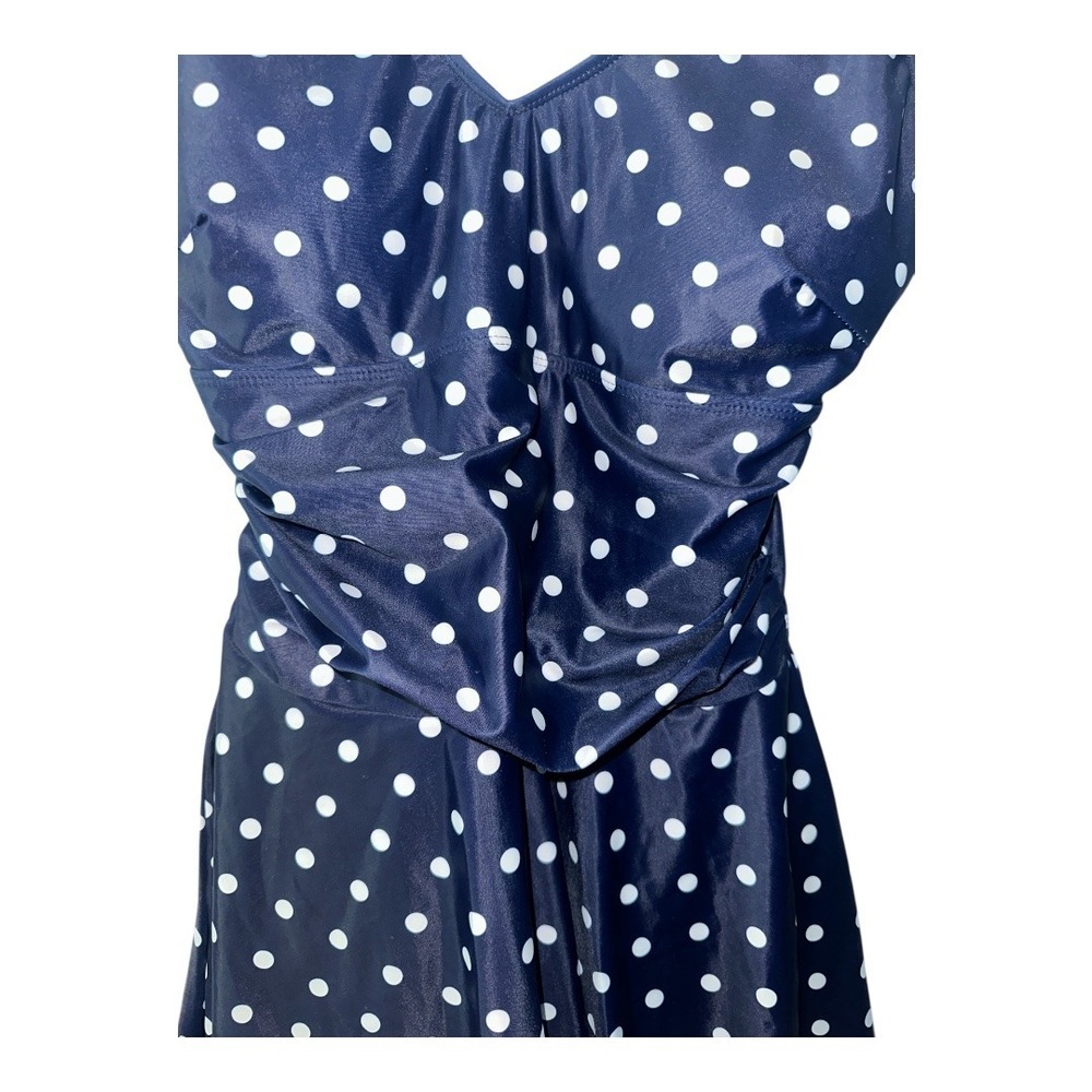 Yonique Navy Blue/White‎ Polka Dot Swim Dress, Large - Picture 3 of 8